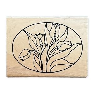 Judy Kins Vintage Tulips Oval, Stained Glass, Window Wood & Rubber Stamp 2352 H